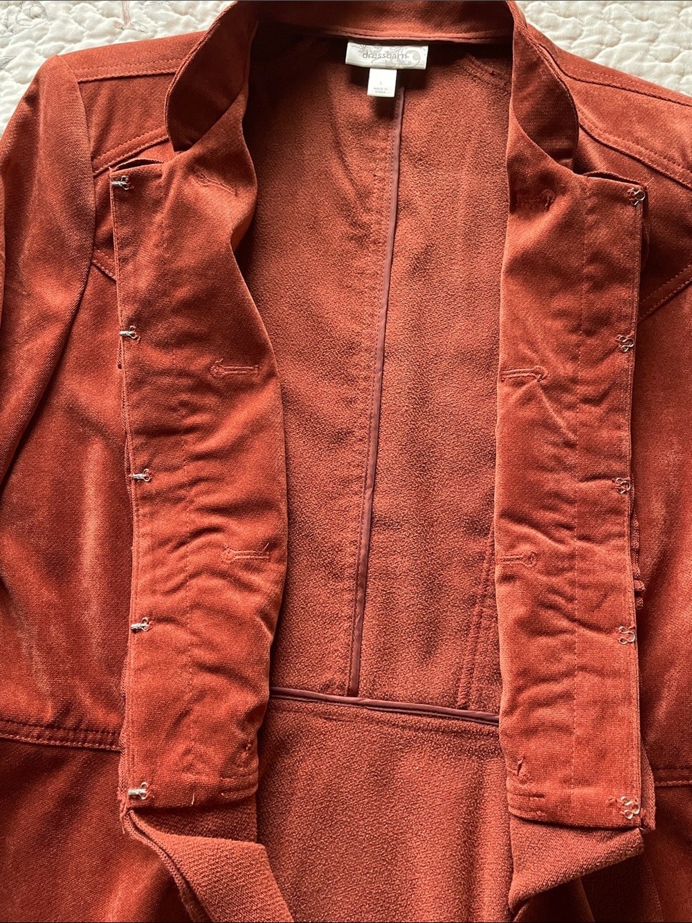 Double Breasted Suede Look Rust Color Ruffled Jacket - Picture 6 of 14